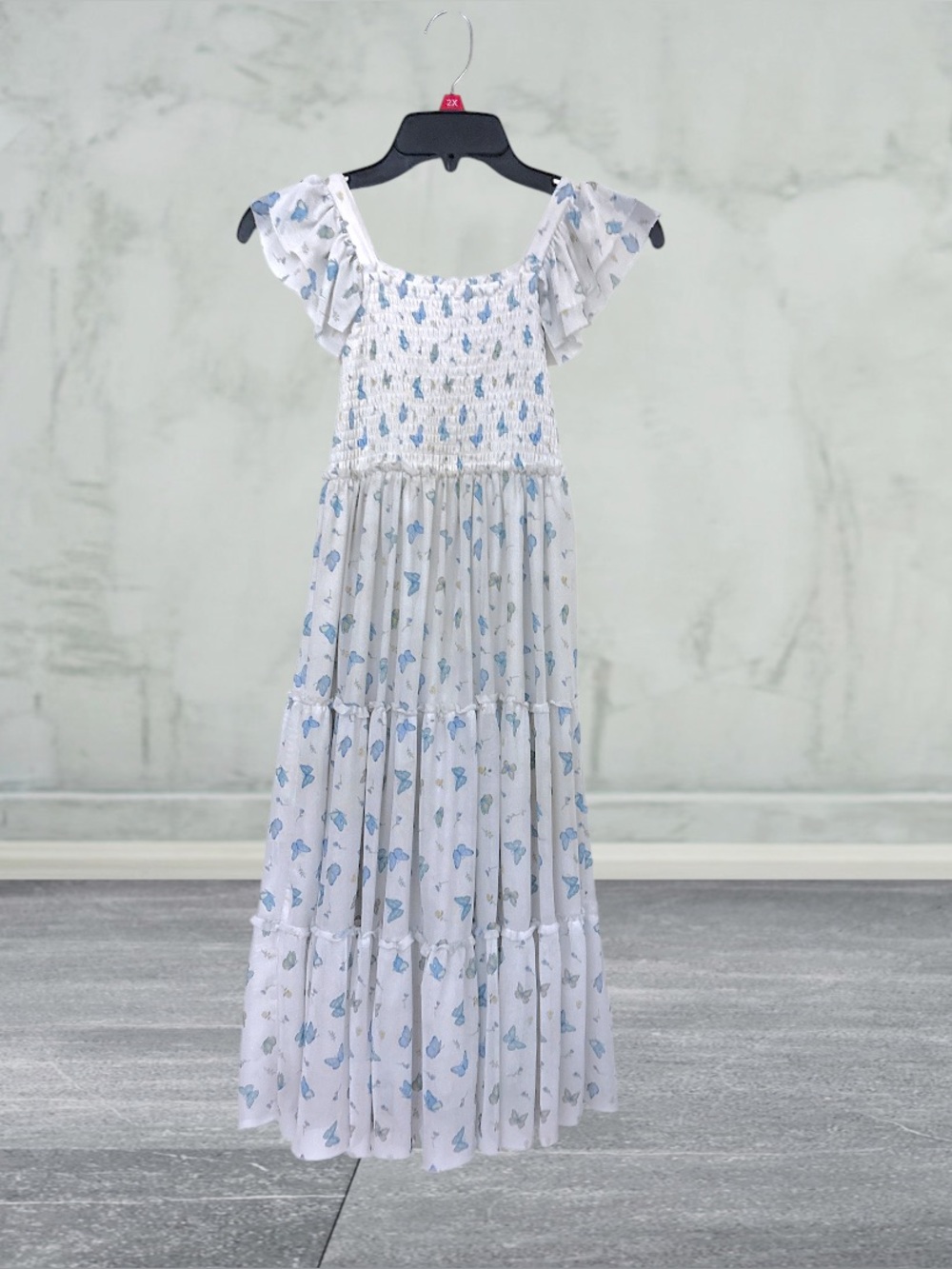 Rare Edition Light Blue Floral Tiered Maxi Dress with Ruffle Sleeves
